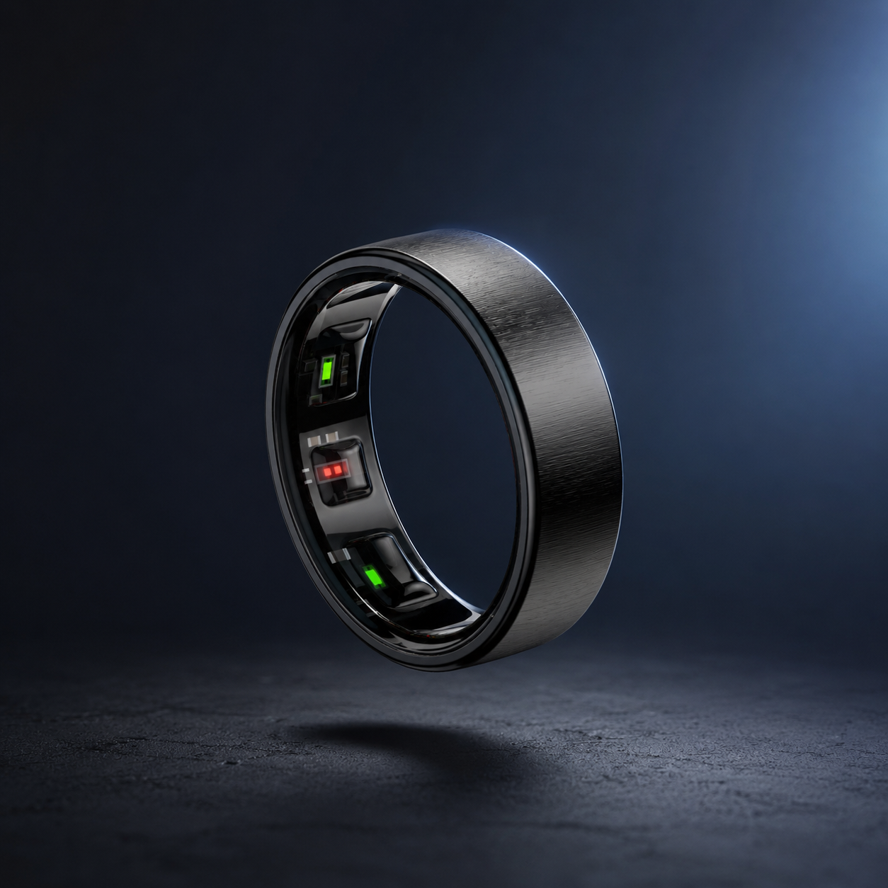 LUNORA Smart Ring in Schwarz, freigestellt vor dunklem Hintergrund