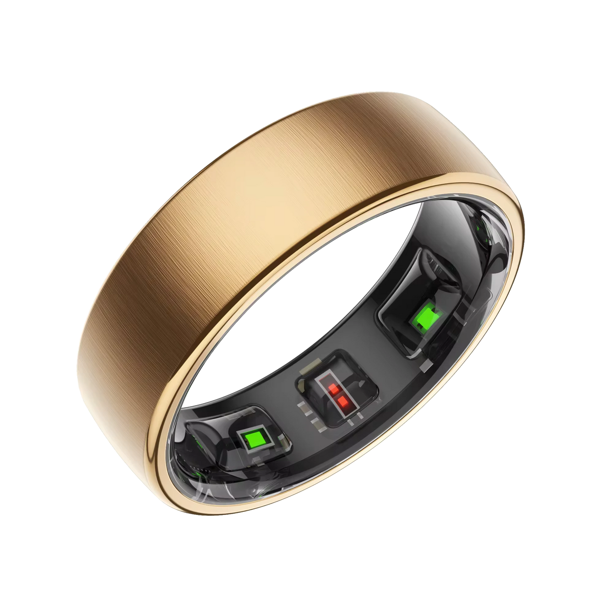 LUNORA 9 Smart Ring in Roségold, freigestellt, mit den grünen und roten Sensorfenstern auf der Ringinnenseite